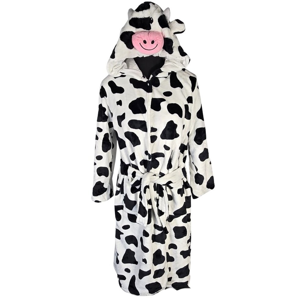 NWT | Cow Print Hooded Plush Fleece Robe Costume Belted | Kids 12-13